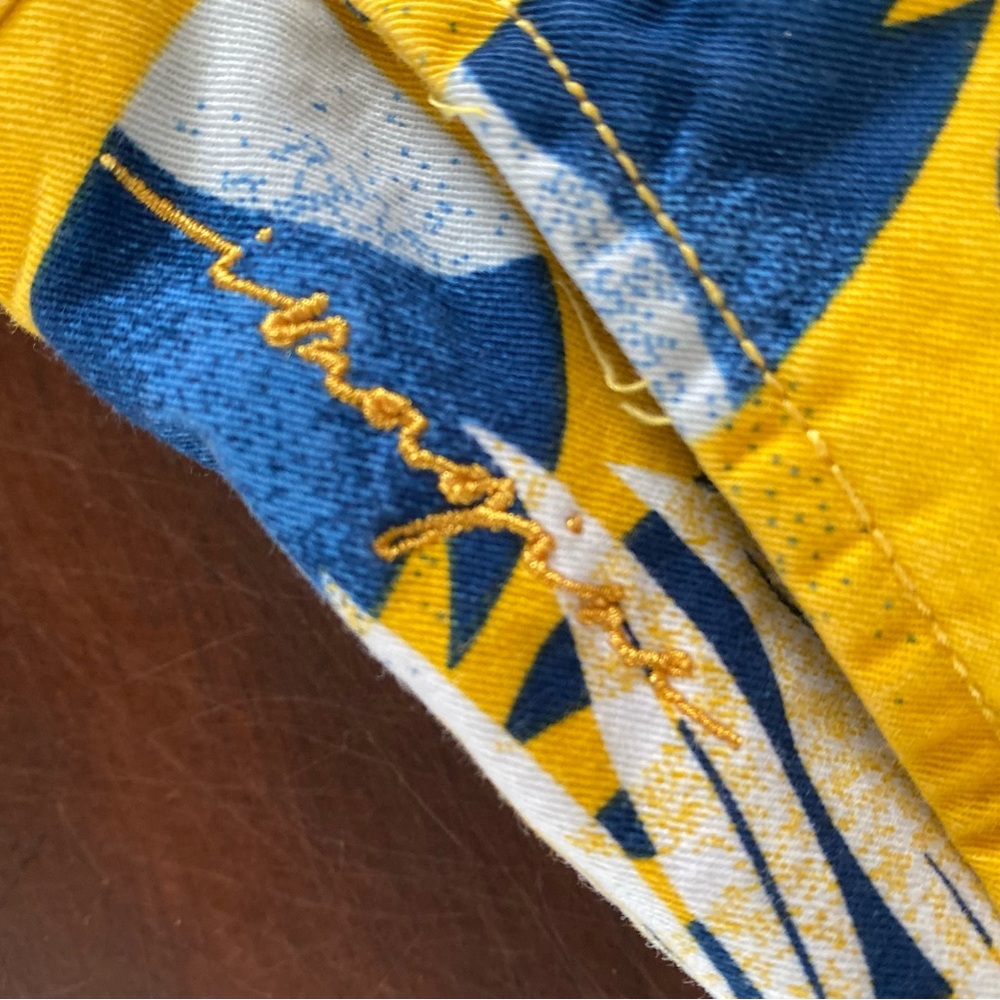Vibrant Yellow and Blue Flat Front Tropical Shorts - Picture 3 of 4